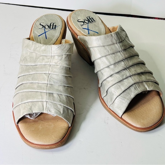 SOFFT CHRISSIE RUCHED LEATHER CHUNKY HEEL MULES SLIDES SIZE 9.5 NWOT - Picture 9 of 10
